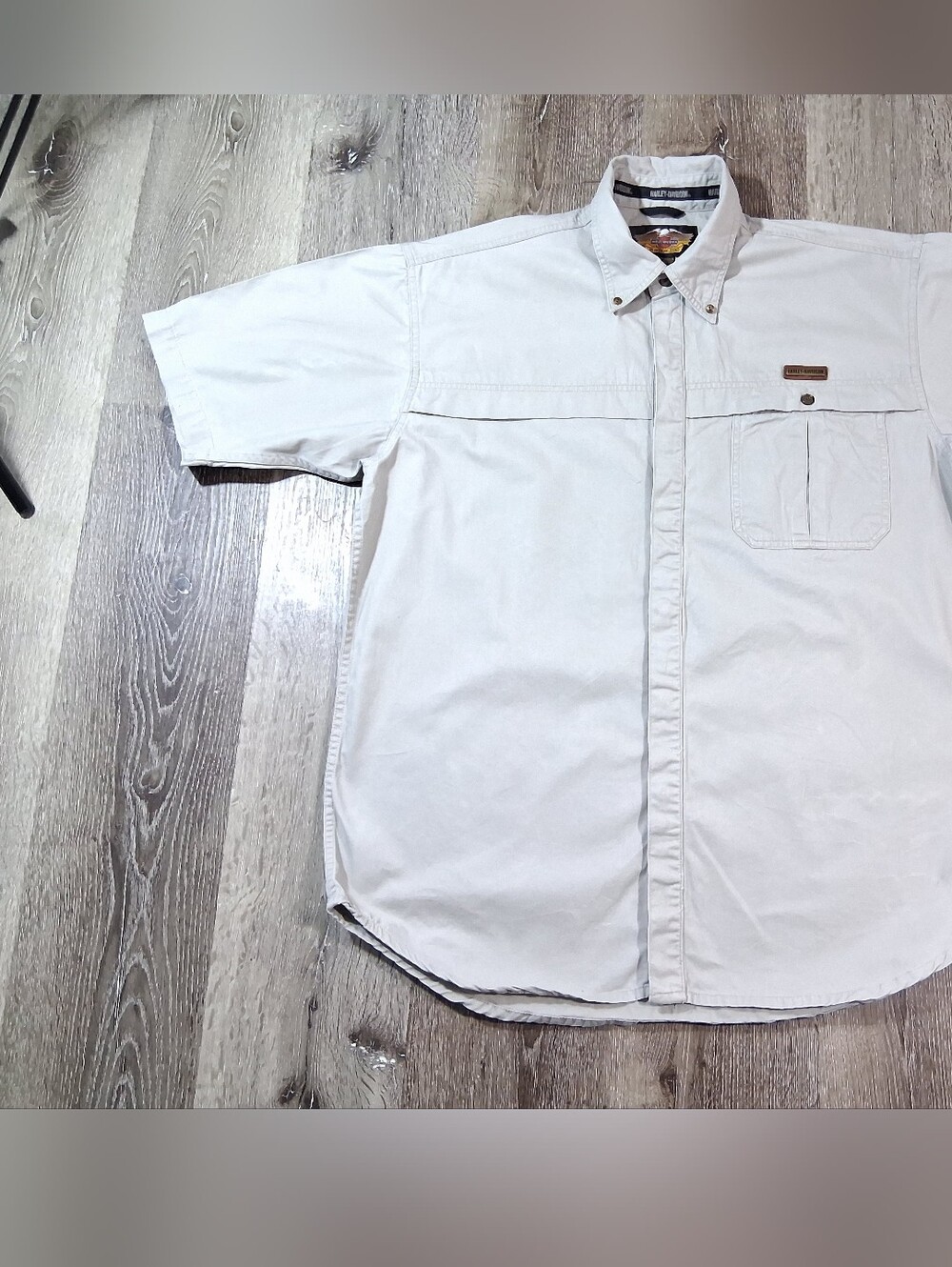 Harley-Davidson Light Beige Short-Sleeve Button-Down Shirt Large